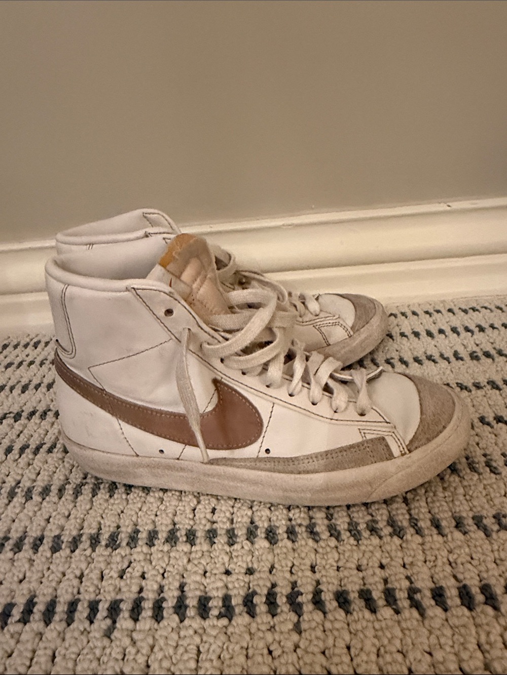 Nike Women's White High-Top Sneakers with Tan Swoosh